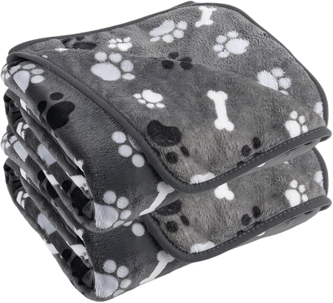 Dog Blanket Paw Bone Pattern 1 Pack 2 Super Soft Warm Flannel Sofa Cover Car Bed Protector, Urine Proof Washable Outdoor Pet Blanket for Puppy Large Dogs & Cats,60"*50" Grey
