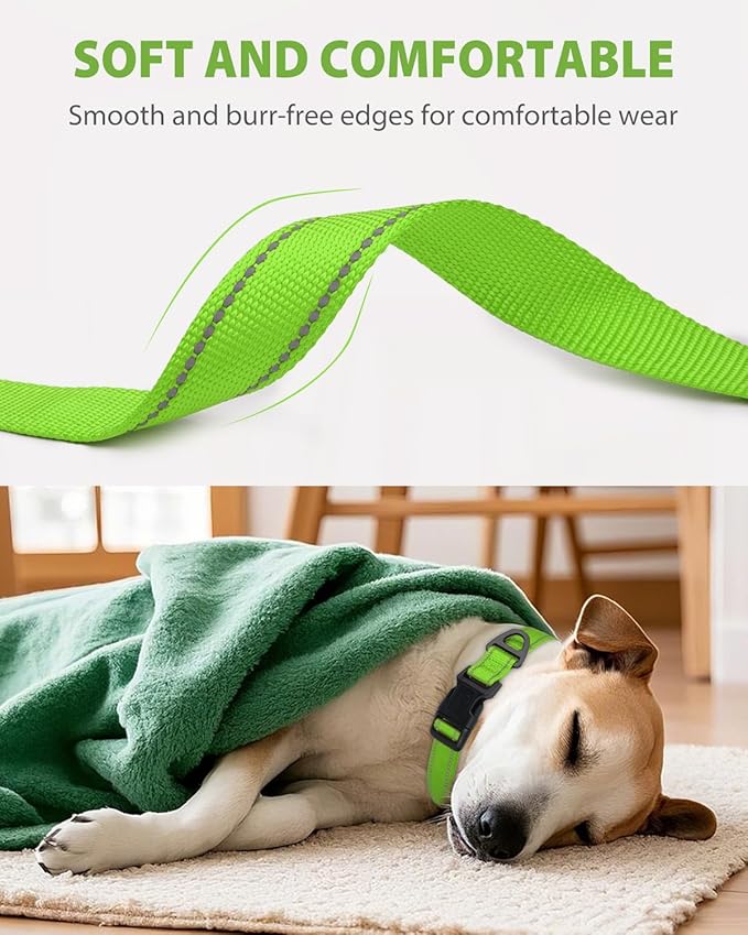 Joytale Large Dog Collar, Reflective and Adjustable Nylon Pet Collar with Quick-Release Buckle for Large Dogs, Green, L