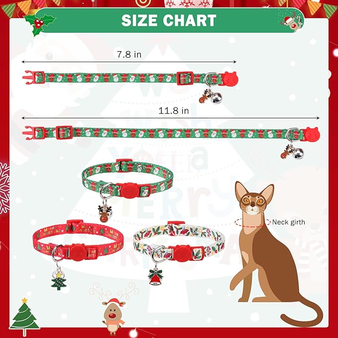 SCENEREAL Christmas Breakaway Cat Collar with Bells, Safety Buckle Soft Adjustable Cats Collars for Daily Wearing, Kitten Puppy Personalised Collars for Dogs Girl Boy