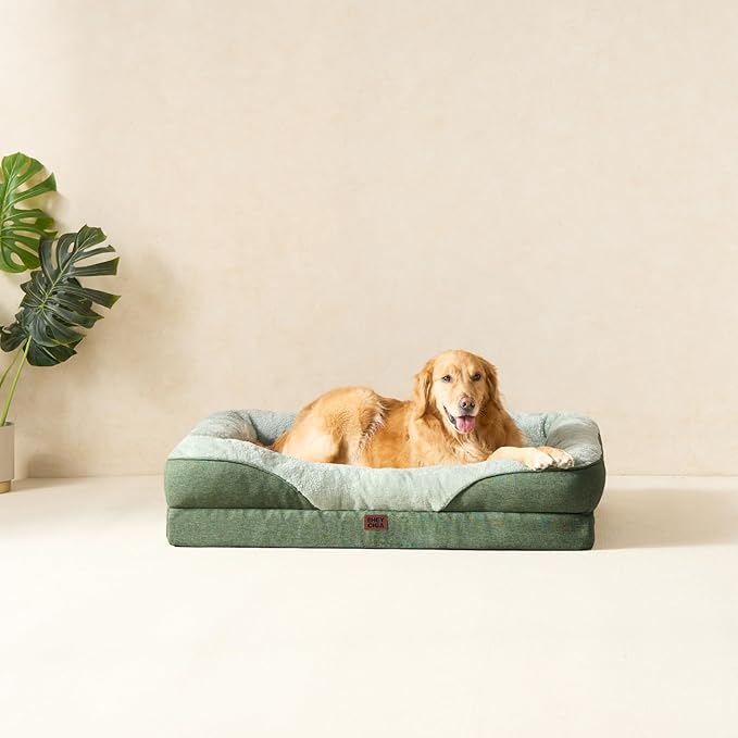 EHEYCIGA Orthopedic Dog Bed for Medium Dog, 30x20x6.5 Inch Memory Foam Dog Couch Bed with Sides, Waterproof Liner & Washable Removable Cover, Bolster Pet Sofa, Green