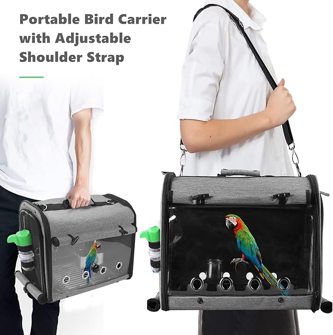 SUERTREE Bird Carrier Bag with Stand, Lightweight Backpack for Parrot, Portable Cockatiel Travel Cage with Accessories, Pet Transparent Breathable Carrier