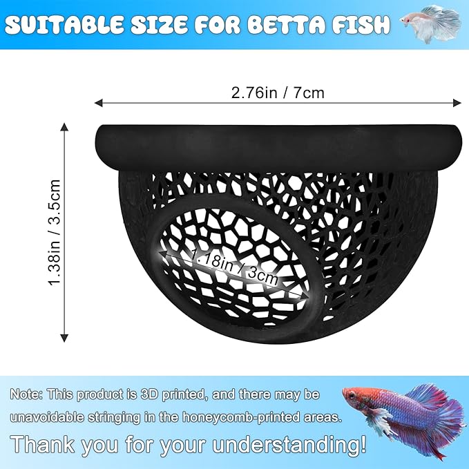 Floating Betta Hide & Shrimp Cave – 3D Printed Aquarium Decor, Multi-Functional Hammock, Feeding Ring & Safe Resting Spot for Betta, Shrimp & Small Fish (PLA, Eco-Safe)