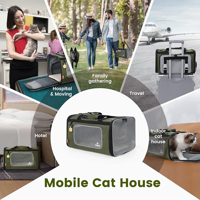 Pawaii Pet Carrier, TSA Airline Approved Cat Carrier, Soft Sided Collapsible Pet Travel Carrier, Foldable, Protable, Travel Friendly Pet Travel Carrier for Cats and Puppy