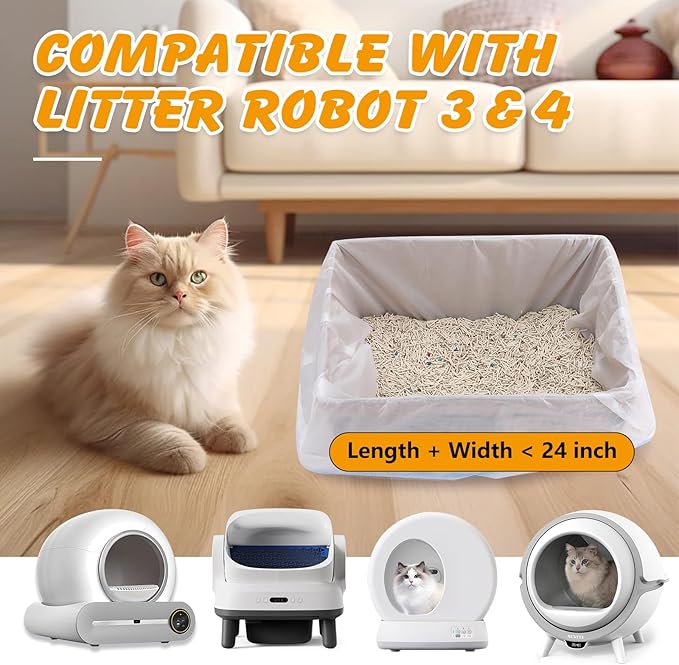 120 Pack Cat Litter Bags Compatible with Litter Robot 3 & 4, Self Cleaning Automatic Litters Box Liners, 25.2 x 15.7 inch (10-12 Gallons)