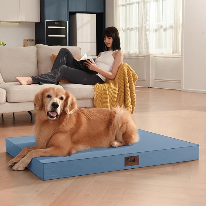 Outdoor Dog Bed for Small Dogs, Waterproof Dog Crate Bed for Medium Dogs Cats, Orthopedic Egg Crate Foam Pet Bed with Washable Removable Oxford Cover, Blue