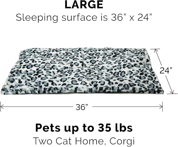 Furhaven ThermaNAP Self-Warming Cat Bed for Indoor Cats & Large/Medium Dogs, Washable & Reflects Body Heat - Quilted Faux Fur Reflective Bed Mat - Snow Leopard, Large (Pack of 3)