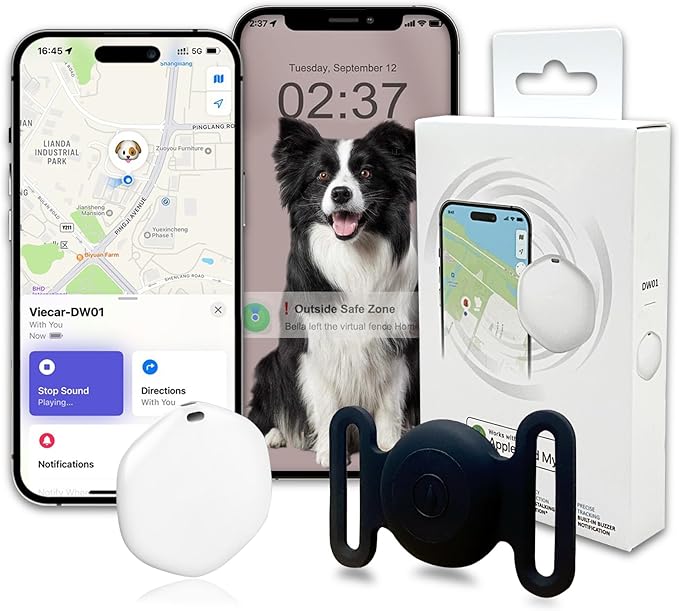 GPS Tracker for Dogs, Mini GPS Pet Tracker with Silicone Cover, IPX8 Waterproof GPS Tracker for Kids,No Monthly Fee,Work with Apple Find My(iOS Only),Smart Tracker for Dogs Finder Tracker Pets-Black-5