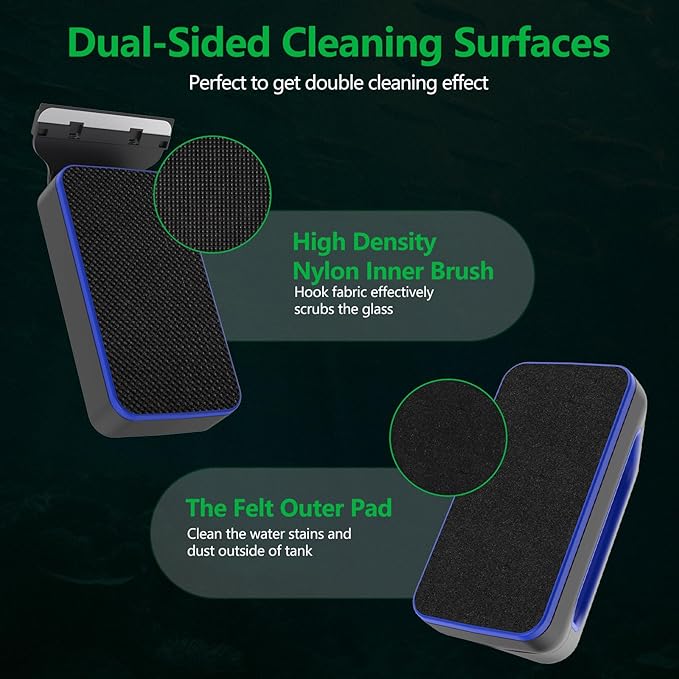 Aquarium Magnet Glass Cleaner, Double-Sided Detachable & Floating Algae Scraper for 0.2-0.4 Inch Fish Tank Glass Cleaning, No Scratches（S）