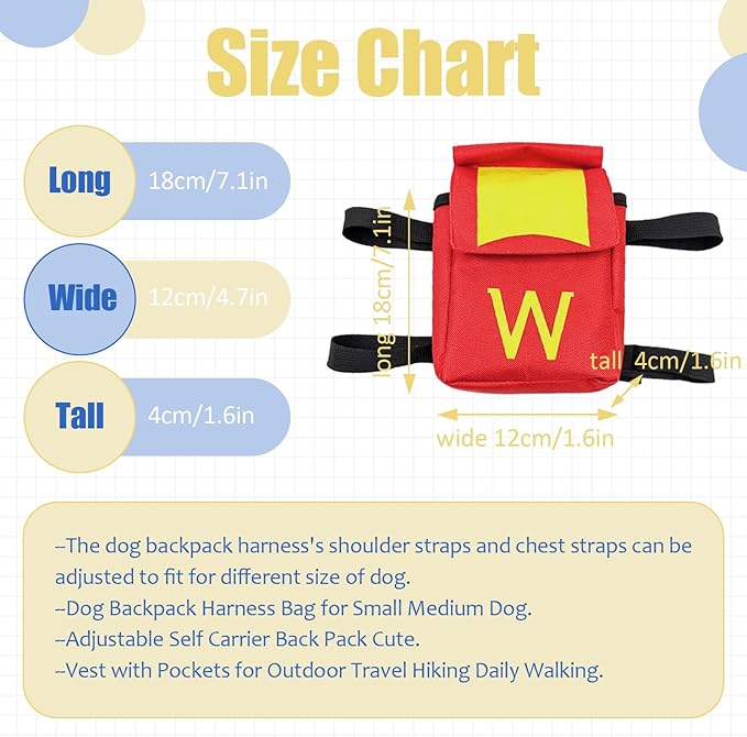 Dog Backpack for Dog, Red Self Carrier Pet Pack with Pockets, Adjustable Hands-Free Travel Hiking Walking Vest, Cute W Superhero Design, Large Capacity