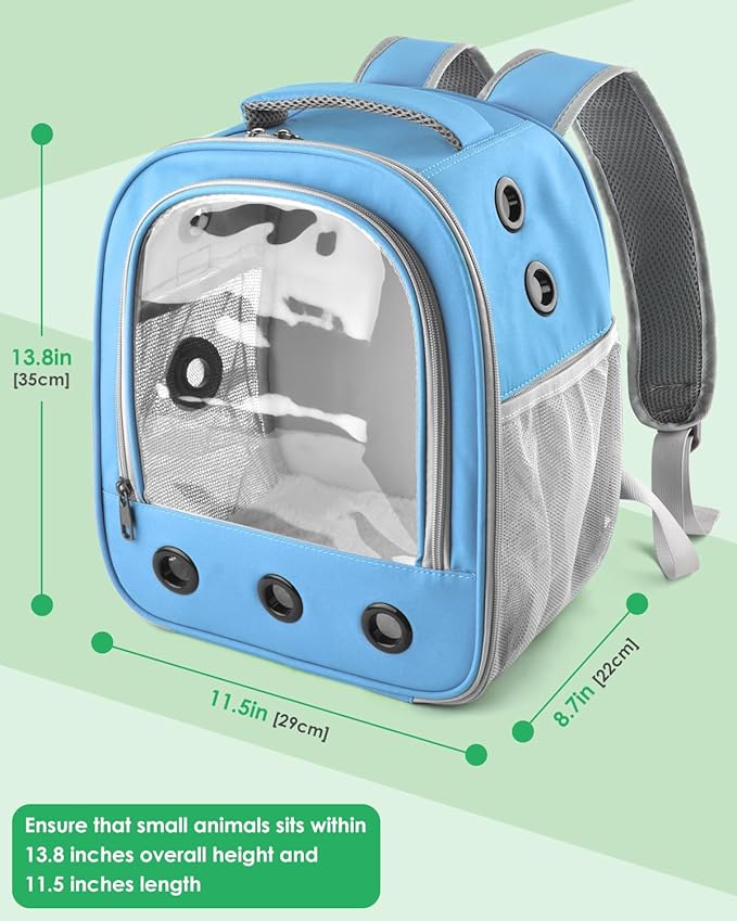 Guinea Pig Carrier Backpack, Portable Rabbit Travel Carring Bag for Pet Bunny Chinchilla Bearded Dragon Hamster Parrot Outgoing Pouch Case with Water Bottle Holder & Detachable Pad (Sky Blue)