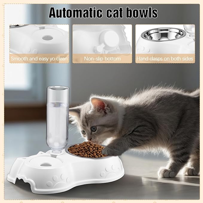 Eccliy Kitten Starter Kit, 10 Pcs Cat Starter Kit for Indoor Cats Kitten Essentials Includes Litter Box, Pet Toy, Folding Carrier, Climbing Frame, Mat, Collar, Automatic Food Bow (Cute,White)