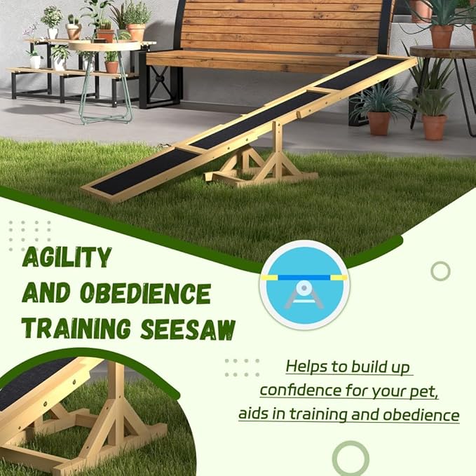 71" Dog Agility Seesaw Outdoor for Training and Exercise, Wooden Platform Dog Agility Training Equipment - Dog Obstacle Course Backyard Run Game Toy (Yellow)