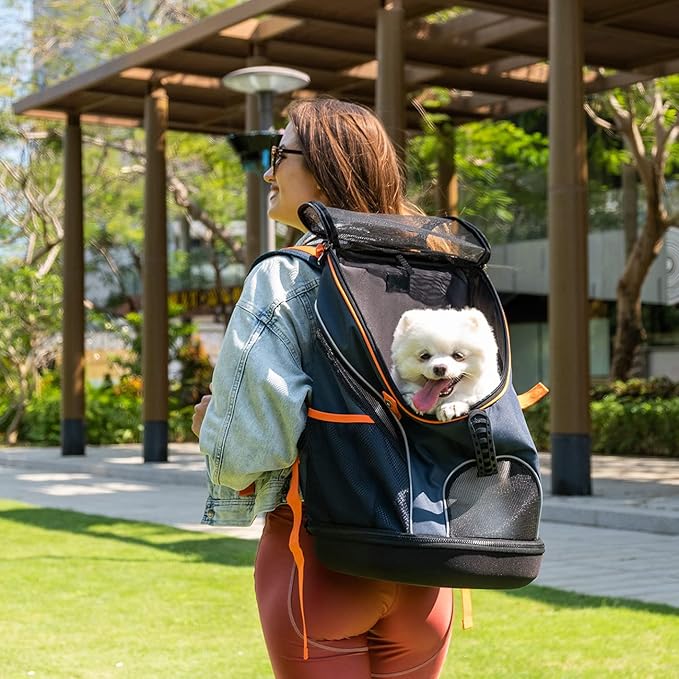 ibiyaya - Airline Approved Pet Carrier for Small to Medium Dogs and Cats - Dog Backpack Carrier, Breathable Mesh Material with Magnetic Buttons, Side Pockets, and Auto-Lock Zipper - Navy Blue