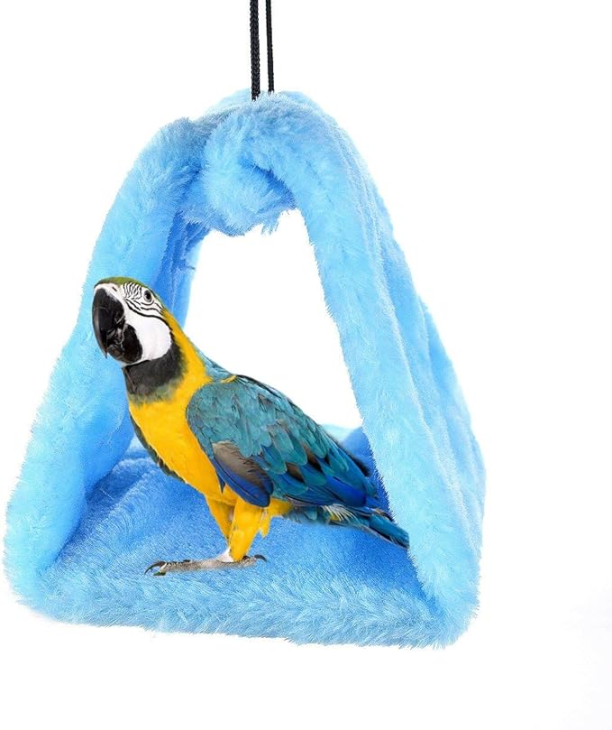 MOACC Winter Warm Bird Nest House Shed Hut Hanging Hammock Finch Cage Plush Fluffy Birds Hut Hideaway for Hamster Parrot Macaw Budgies Eclectus Parakeet Cockatiels Cockatoo Lovebird (S, Blue)