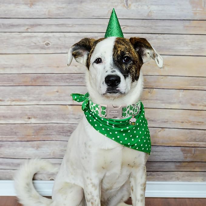 Unique style paws St. Patrick's Dog Collar Plastic Buckle Puppy Collar with Pendant Green Clover for Small Medium Large Boys Girls Dogs
