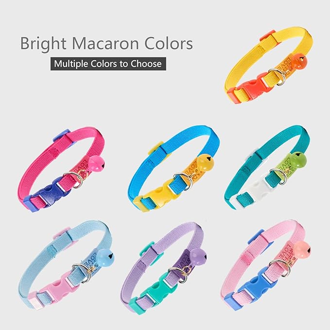 Elastic Cat Collar 2 Pack of Safety Quick Release Cat Collars with Bell Anti-Suffocation Kitten Puppy Collars(Pink+Lilac)