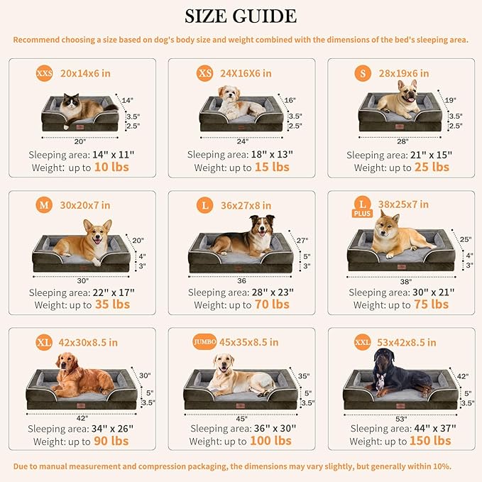 Comfort Expression Orthopedic Dog Bed for Large Dogs 38x25 Inch, Waterproof Supportive Egg Crate Foam Large Pet Bed with Removable Bolsters, Dog Couch with Washable Cover & Non-Slip Bottom, Dark Green