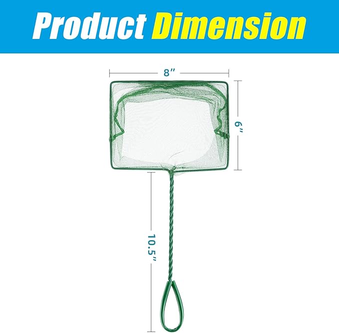 AQUANEAT 8 Inch Aquarium Fish Net, Wastes Skimming Cleaning Tool with Firm Handle for Fish Tanks Small Ponds