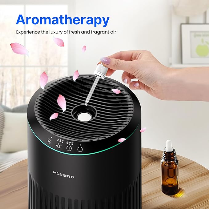 Air Purifiers for Bedroom Home with Sleep Mode for Smoke Pet Dander Odors, Small Air Purifier with Fragrance Sponge, Blue Ambient Light, 23dB Quiet, 2 Pack Black