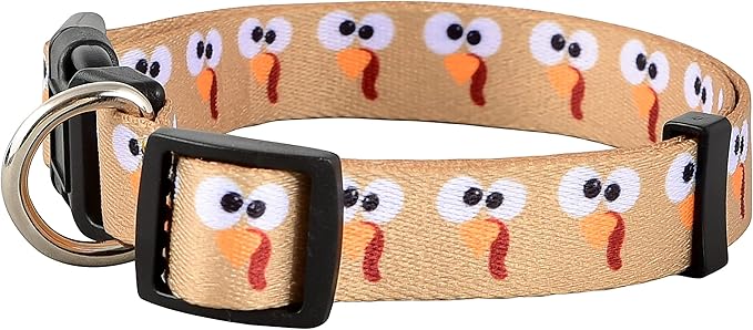 Native Pup Thanksgiving Dog Collar- Fall Collars for Dogs- Autumn Leaf, Turkey, Pumpkin Pie, Holiday Leaves- Girl Boy Puppy- Adjustable for Small, Medium, Large Breeds (Turkey Face, Medium)