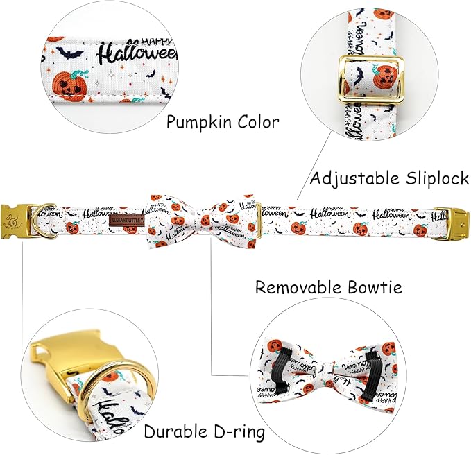 Halloween Dog Collar, Pet Collar Bow Pumpkin Pet Collar Girl Boy Holiday Collars Gift Bow Cute Soft Puppy Collars for X-Small Puppy