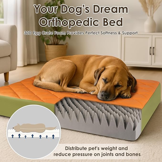 35.5" x 23.5" x 4.7" Large Orthopedic Dog Beds, Waterproof Faux Leather Memory Foam Dog Bed, Egg Crate Foam Support & Non-Slip Bottom Pet Beds for Medium Dogs and Large Dogs, Easy to Clean