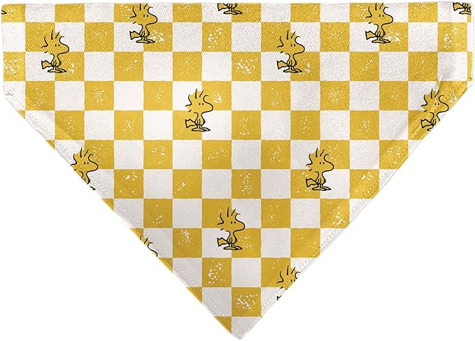 Peanuts Pet Bandana Peanuts Woodstock Pose Checker Yellow White Slip On Collar Bandana Only