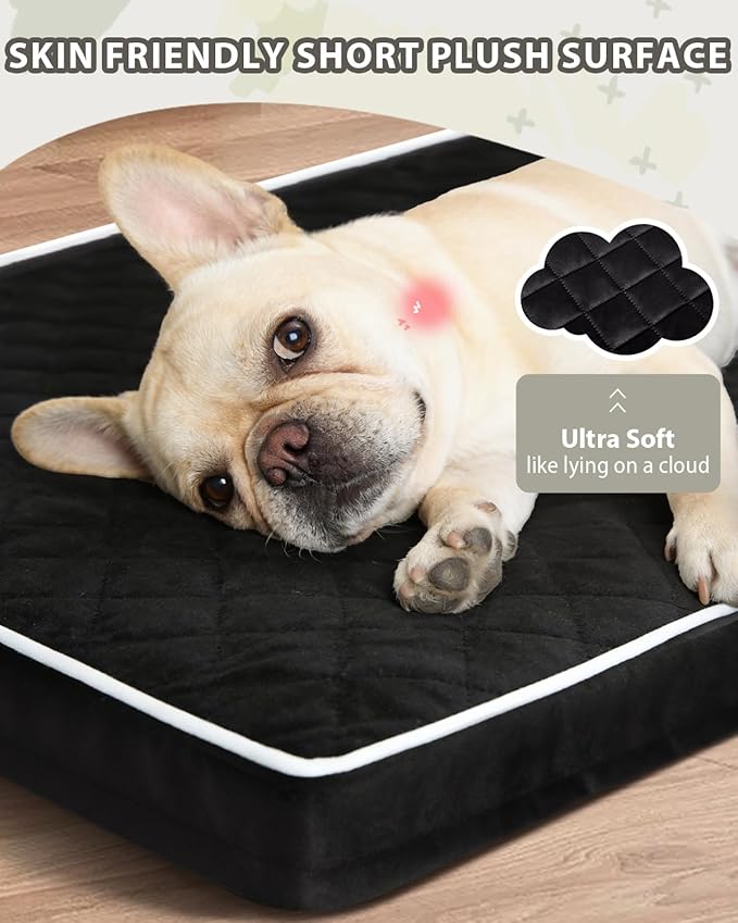 Orthopedic Dog Beds Large Sized Dog Waterproof Pet Kennel Pad with Removable Washable Cover and Non-Slip Bottom, 35x23 Inch, Black