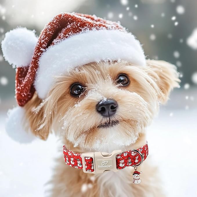 Christmas Dog Collar - Cute Red Snowman Christmas Puppy Collar with Safety Buckle, Soft Adjustable Holiday Dog Collars for Small Medium Large Dogs XS