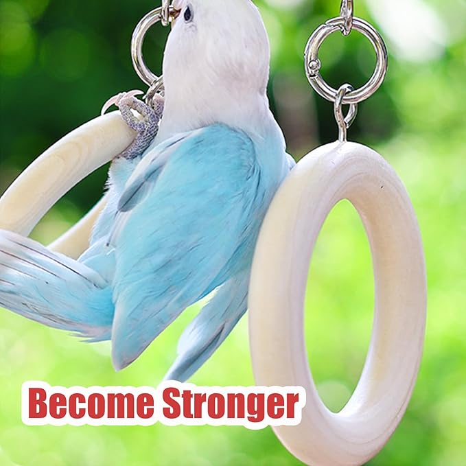 Bird Swing Rings for Cage,Hanging Bird Toys Natural Wooden,Bird Perch Climbing Toys,Parrot Perch Stand for Conure,Budgie,Cockatiel,Lovebird,Canary,Finch,Hamster,Small Pets Accessories,4-Ring (Ring)