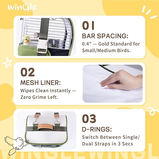 Bird Carrier Travel Cage and Cover 12in Small Bird Cage 4 in 1 Bird Backpack with Perch, Cover Parakeet Cage Durable Stainless Steel Frame Breathable & Portable, for Green Cheek, Cockatiel, Parrot