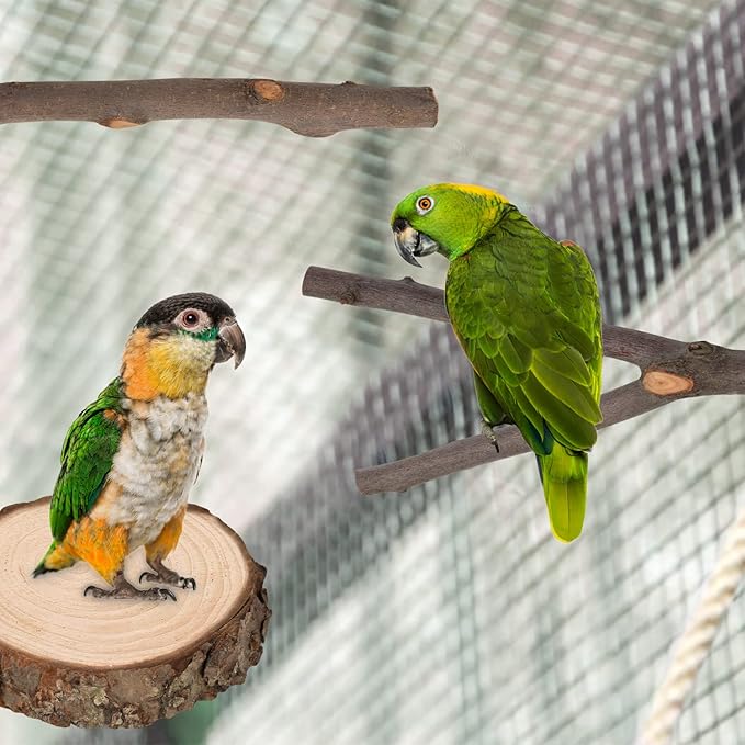 18 PCS Bird Perches Stand Toy, Natural Wood Parrot Perch Stand Bird Cage Branches Platform Accessories for Parakeets Cockatiels Conures Macaws Finches Love Birds