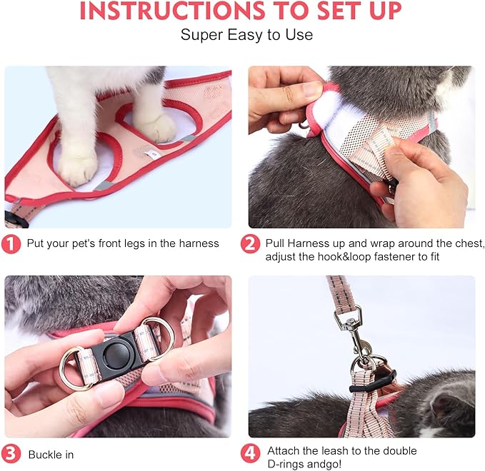Cat Harness and Leash Set, Soft and Breathable Vest with Reflective Strip, Escape Proof Kitten Harness, Easy to Wear for Cats Walking and Traveling (Red, XXS)