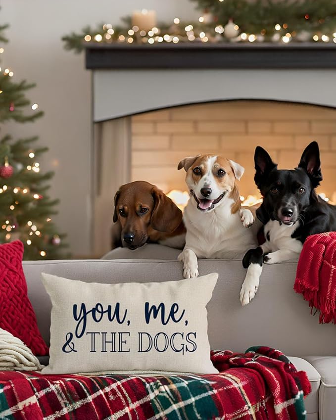 PANDICORN You Me & The Dogs Lumbar Throw Pillow Covers 12x20 Inch Outdoor Rustic Farmhouse Decorations Decorative Cushion Case Sign Pet Dog Lover Gifts for Women Home Sofa Couch Room Decor