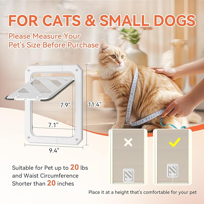 LIBBEPET Cat Door for Screen Door, Lockable Cat Screen Door for Cats & Small Dogs Up to 20 lbs, Magnetic Flap Opening 7 x 9 inches, Equipped with Interactive Cat Toy & Installation Tools, White
