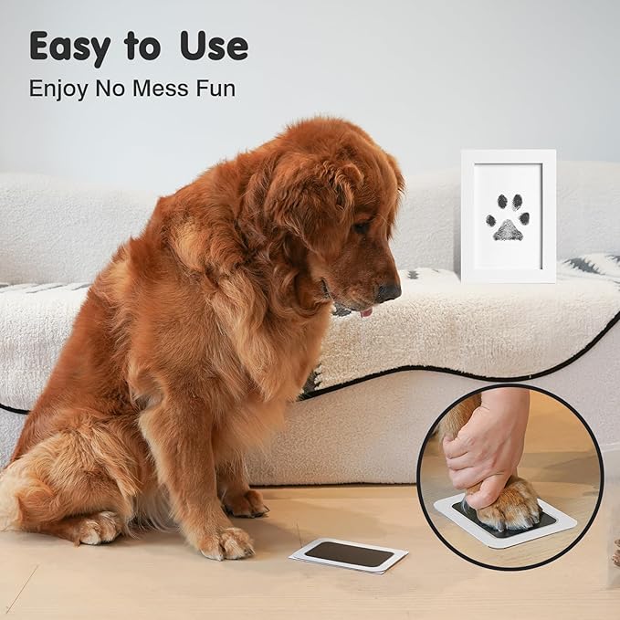 Inkless Paw Print Kit for Dogs,Cats & Babies - Clean Touch Dog Nose & Baby Handprint Kit,Mess Free Dog Paw Print Kit,4-Pcs Ink Pads & 2 Wooden Frames - Keepsake Gifts for Pet Lovers,New Moms