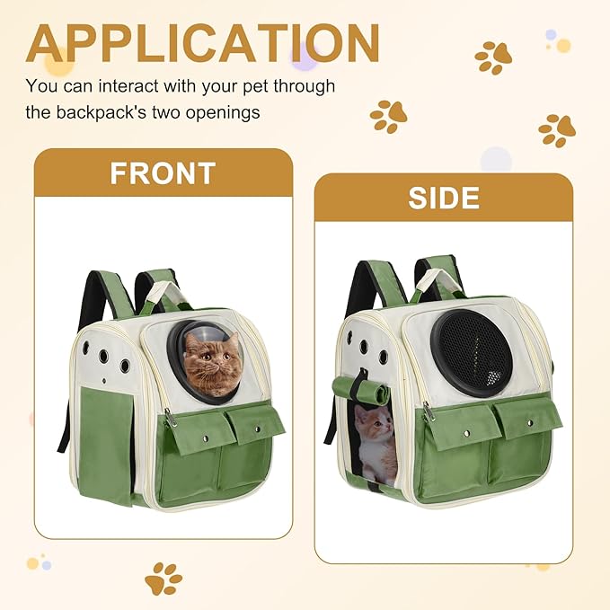 Pet Backpack Carrier, Portable and Ventilated, Oxford Cloth, Dogs Cats and Small Animals Travel Bag 12.99", (Dark Green, 1 Pcs), Intended for Hiking/Camping/Traveling