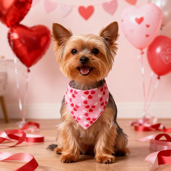 EXPAWLORER Valentines Cat Collar Breakaway with Bells - 2 Pack Holiday Cat Collars with Removable Bow Tie and Bandana, Adjustable Valentines Day Pet Collar for Cats Kittens, Pink Heart