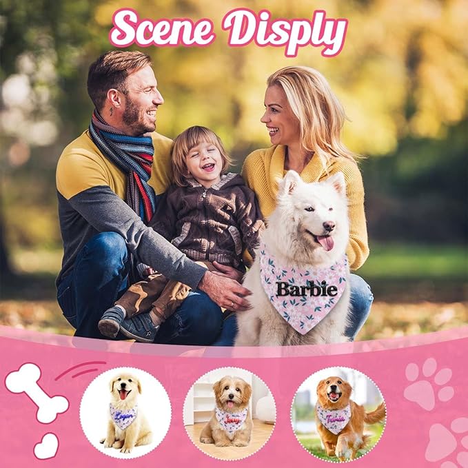 Personalized Dog Bandana Embroidered Name Custom Neckwear Dog Scarf Triangle Bibs Pet Accessories for Small Medium Large Dogs Cats Pets Birthday Gift