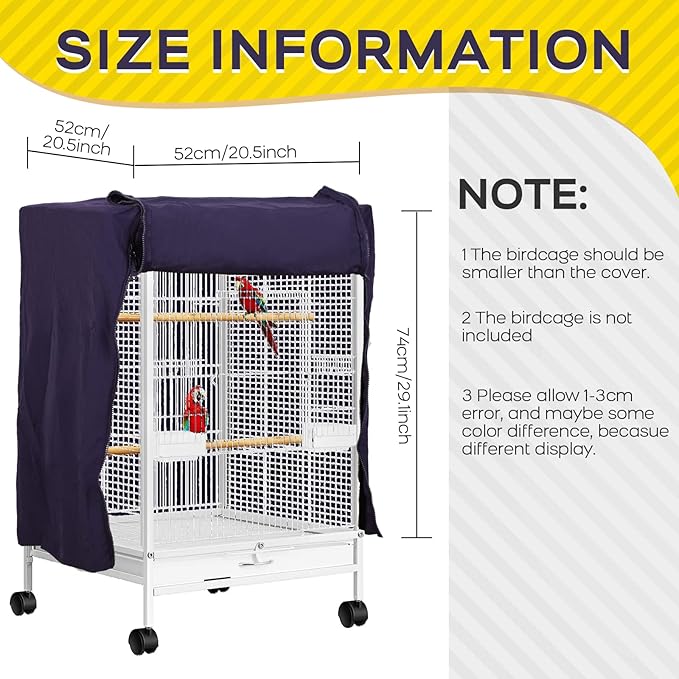 QBLEEV Birdcage Cover, Breathable Night Cover for Bird Cages, Parrot Cage Cover Shade Pet Universal Blackout Windproof Light-Proof Sleep Reduces Distractions Night Accessories Cloth Without Cage