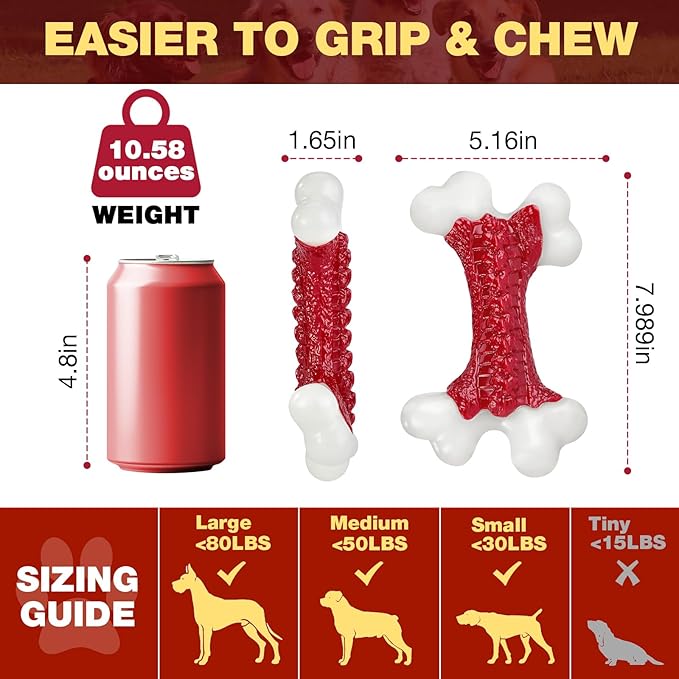 Tough Dog Toys for Aggressive Chewers Large Breed - 8'' Beef Flavor Indestructible Nylon Dog Chew Toys for Large Dogs, Heavy Duty Dog Bone Keep Busy, Teething Dental Care Toy Dog Birthday Gift