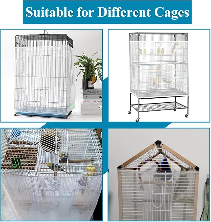 ASOCEA 2Pack Large Bird Cage Seed Cather,Bird Cage Cover Adjustable Soft Airy Skirt Guard for Parrot Parakeet Macaw African Round Square Cages Cover (118 * 31.5in/300 * 80cm) (Black & White)
