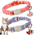 Unique style paws 2 Pack Valentine's Kitten Collar Breakaway with Bell&Pendant, Adjustable Safety Red Lip Rainbow Cat Cotton Collar for Girl Boy Cat and Small Pet