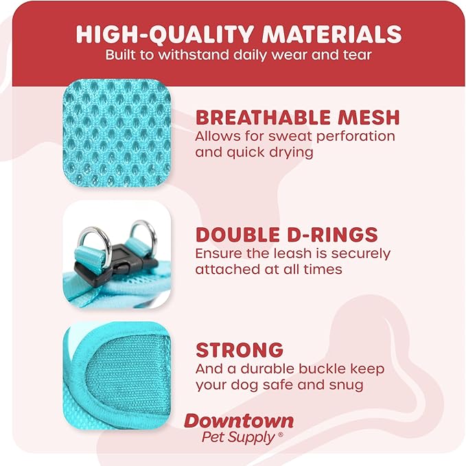 Downtown Pet Supply Step-in Dog Harness – No Pull, Adjustable Padded Mesh with Reflective Trim, Secure Buckle Strap – Comfortable & Breathable Small Dog Harness, X-Small, Light Blue