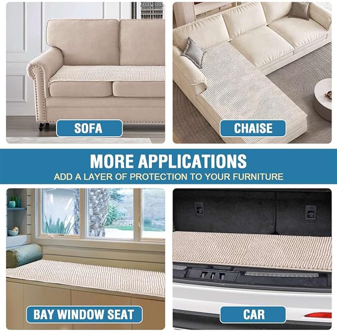H.VERSAILTEX Plush Chenille Couch Cover for 3 Cushion Couch Anti Slip Washable Sofa Slipcovers Soft and Durable Furniture Protector for Dogs Cats Kids (27.5" x 71", Ivory)