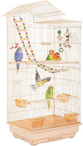 FDW 39 Inch Bird Cage Parakeet Cage with Play Top Rolling Stand & Easy Clean Pull-Out Tray Roof Top Parrot Cage for for Finches Canaries Parakeets Cockatiels & Other Small Birds, Almond