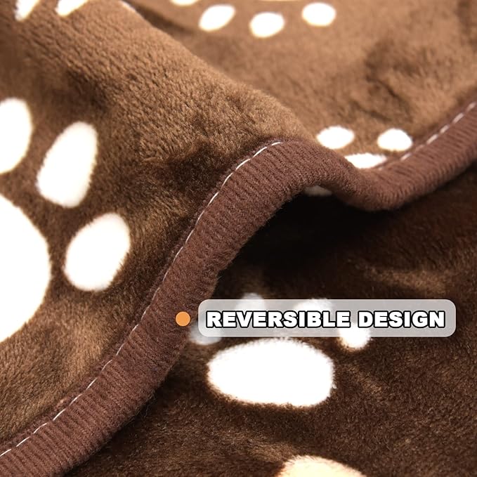 Dog Blanket, Soft Fleece Dog Blankets for Large Dogs, Fluffy Flannel Pet Cat Puppy Blanket Mat Cover for Bed Couch, Cute Paw Print Throw Blanket for Dogs, Brown 60"X50"