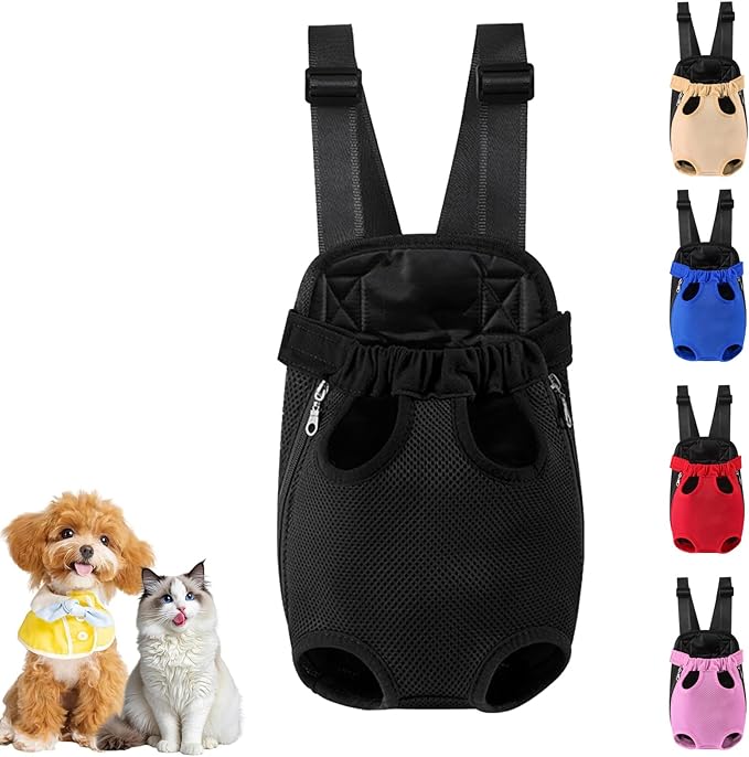Dog Carrier Backpack, Adjustable Puppy Front Carrier Backpack, Ventilated Dog Chest Carrier for Hiking Camping Travel, Sling Bag for Small Medium Dog Cat Rabbit Puppies, Suit 3-5 lbs (Black, S)