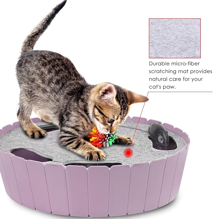 Pawaboo Interactive Cat Toy with Running Mouse, Electronic Motion Cat Toy Automatic Teaser for Indoor Cats, Pop and Play Hide Seek Cats Toys Hunting Mouse for Pet Kitten Play Fun Exercise, Purple