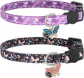 Cat Collar Breakaway, 2 Pack Cotton Cats Collars with Bells, Cute Butterfly Shaped for Girl Boy Kittens, Purple and Black